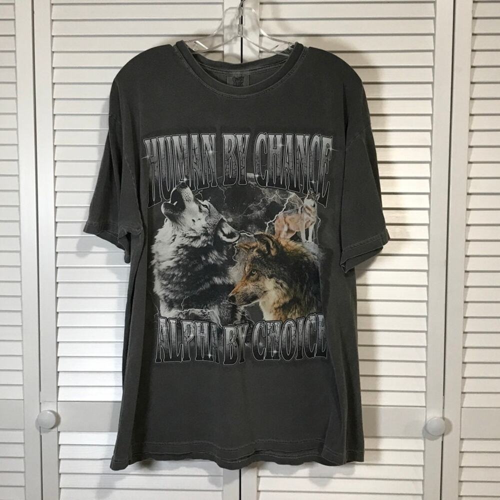 Comfort Colors Gray Alpha Wolf Graphic T-shirt Unisex XL